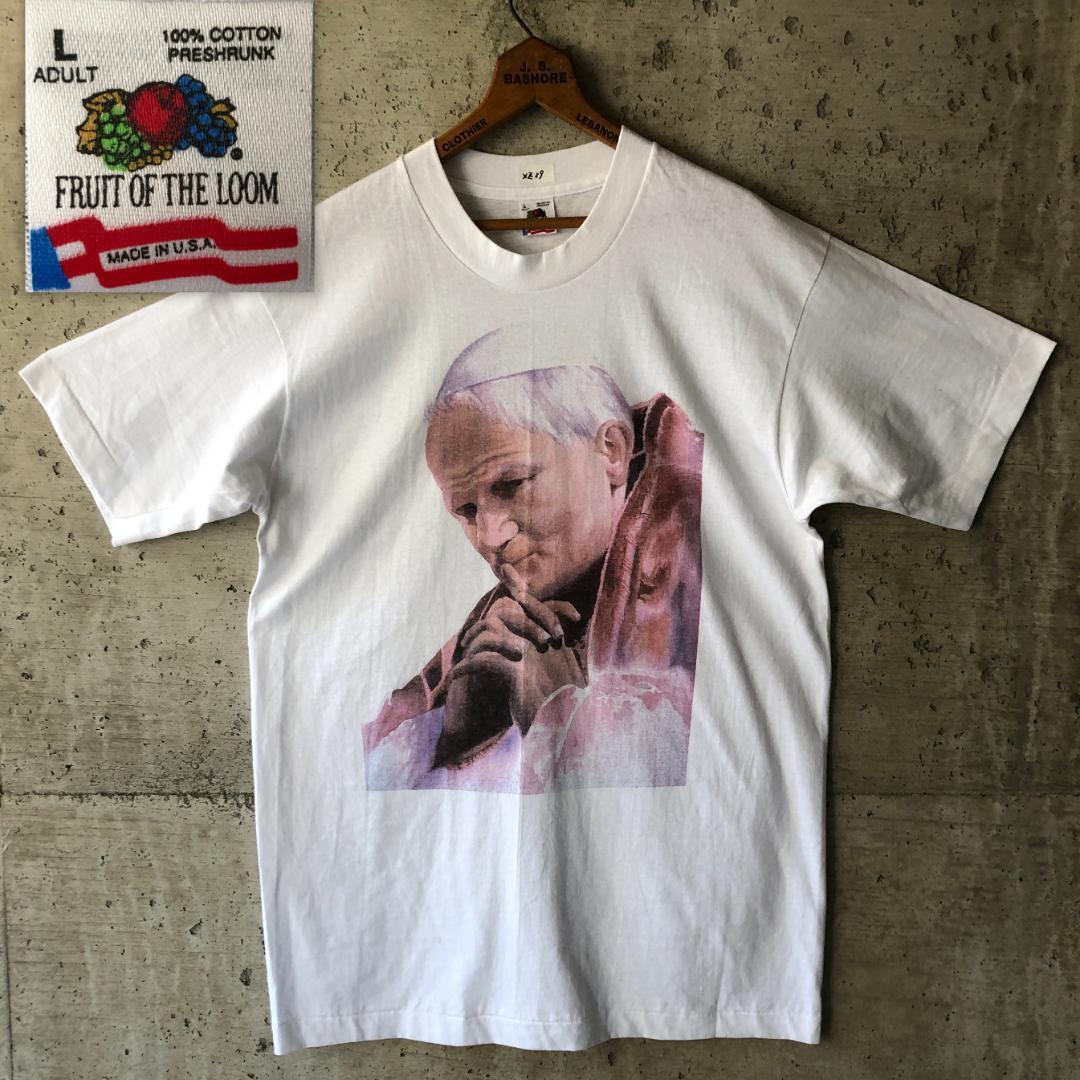 【XZ29】Tシャツ ローマ法王 教皇フランシスコ ビンテージ 90s 白T ...