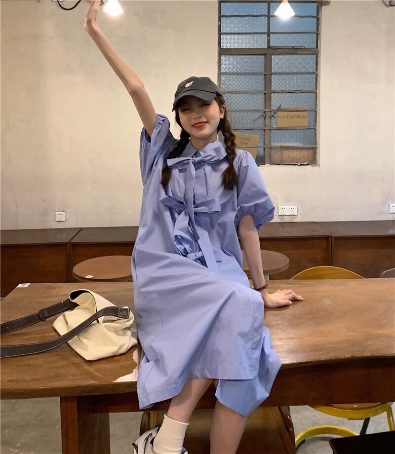 サマードレス ルーズ薄手シャツ スカート リボン レース 夏物 レースアップ モンロー1511868696