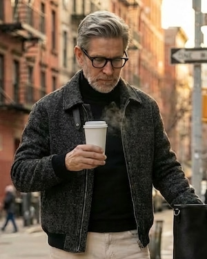 メランジツイード 襟付きジップジャケット 2色 A0192