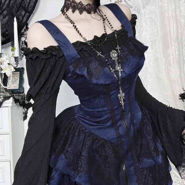 オフショルロングスリーブフリルトップス(lli_6303)