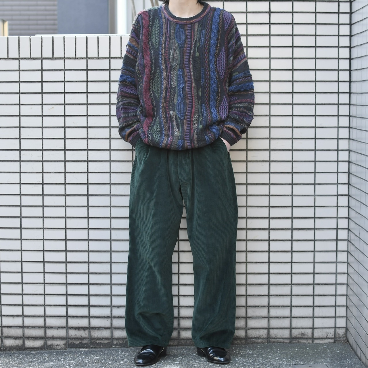 dark green corduroy wide pants