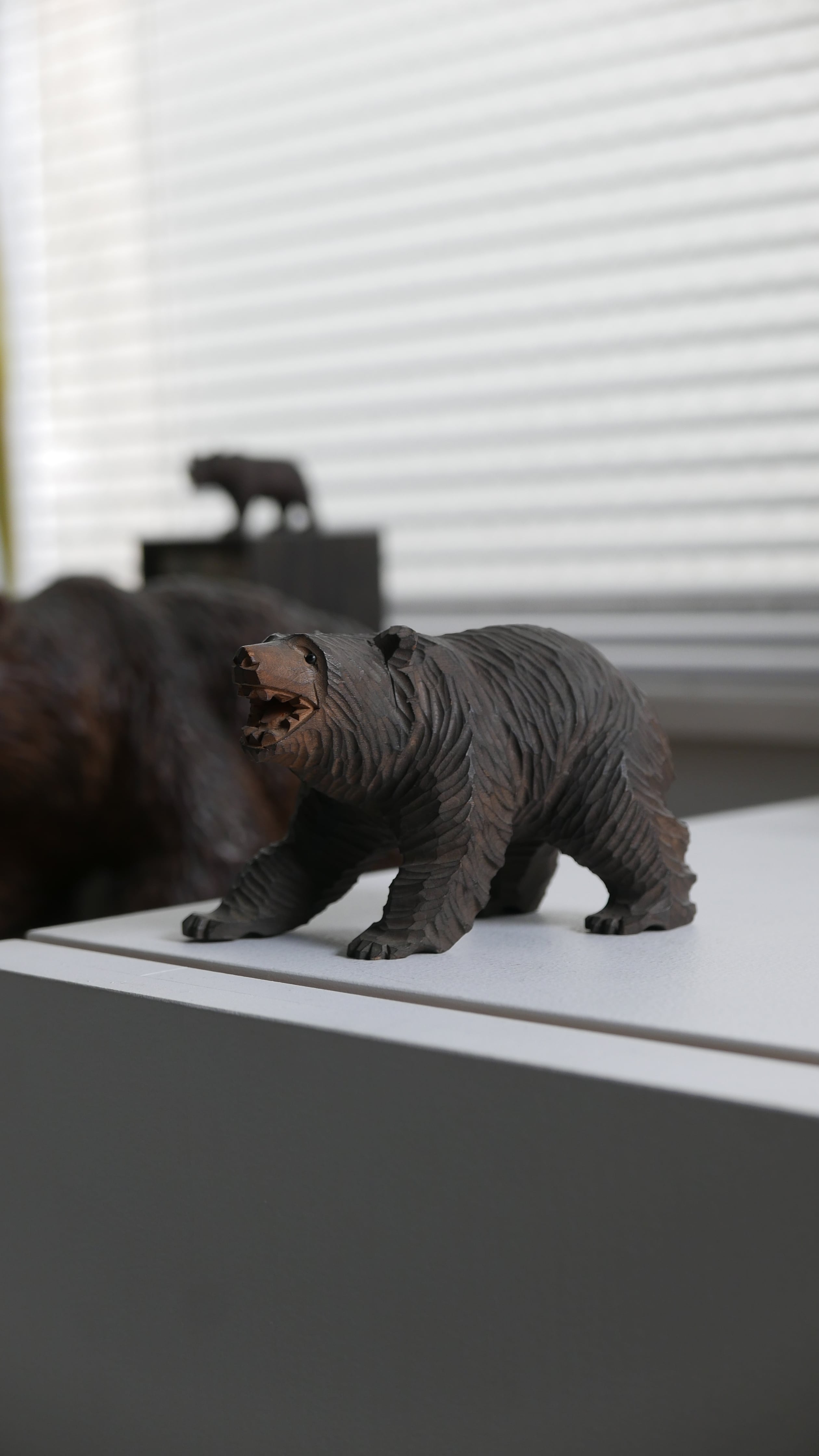 japan vintage , wooden bear , center parted / funny face