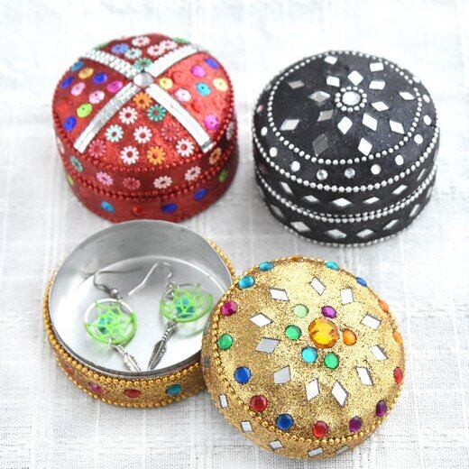 インド ミラーワーク キラキラ小物入れ ラウンド | Phnom プノン