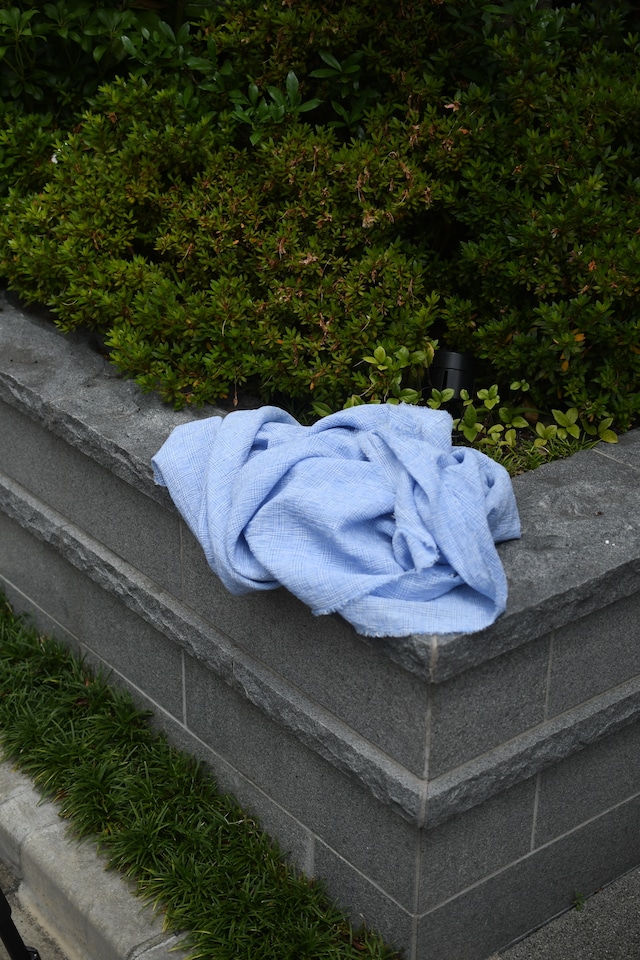 Cale / Water twist linen Big scarf (Blue Glencheck)