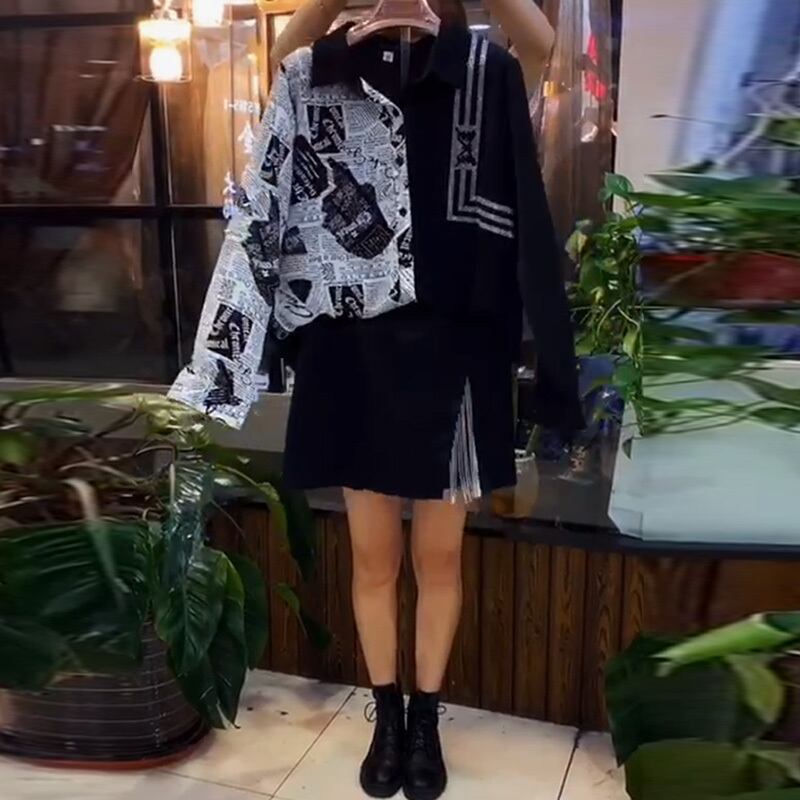 薄手オータムルーズスタイルシャツ コート スカート 大きめサイズ 秋物 ミックスインファッション93526873254