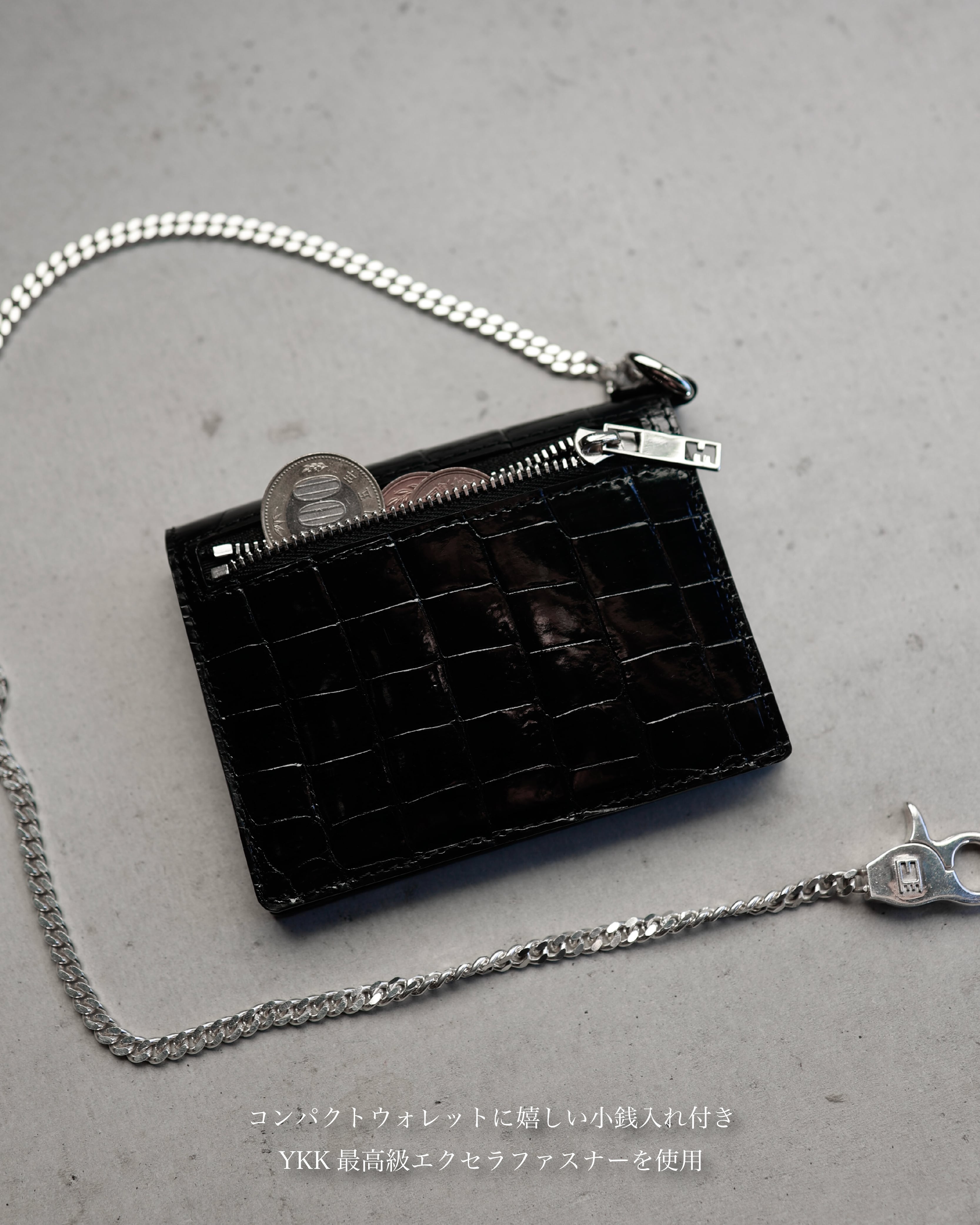 クロコダイル　ポロサス　コンパクトウォレット ブラック 即納在庫追加】Crocodile Porosus Minimal Conpact Wallet【最高級
