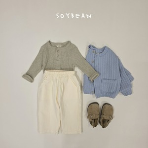 【SOY BEAN】 コットンヘンリーネックTシャツ／グレーカーキ（80–120cm）
