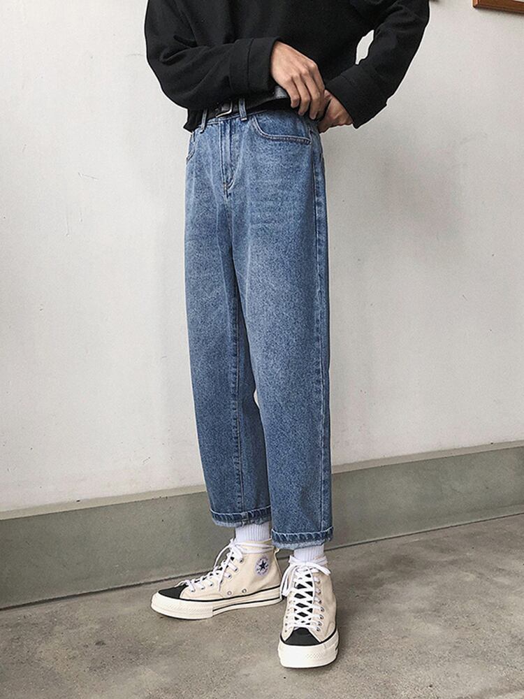 全1色 デニム パンツ ストレート カジュアル ダメージ おしゃれ