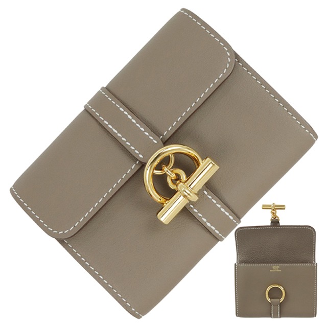 Unused HERMES エルメス 財布 グレナン コンパクトウォレット H086439CC18 K刻印 ヴォースイフト エトゥープ グレージュ 二つ折り財布 ミニウォレット 未使用品