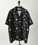 ATELANE French Bulldog print short-sleeved open shirt (BLK) 26A-15022