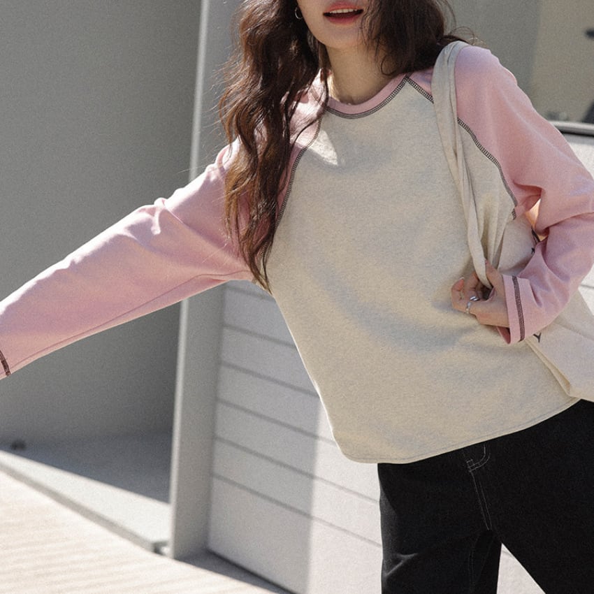 bicolor raglan top　J00488