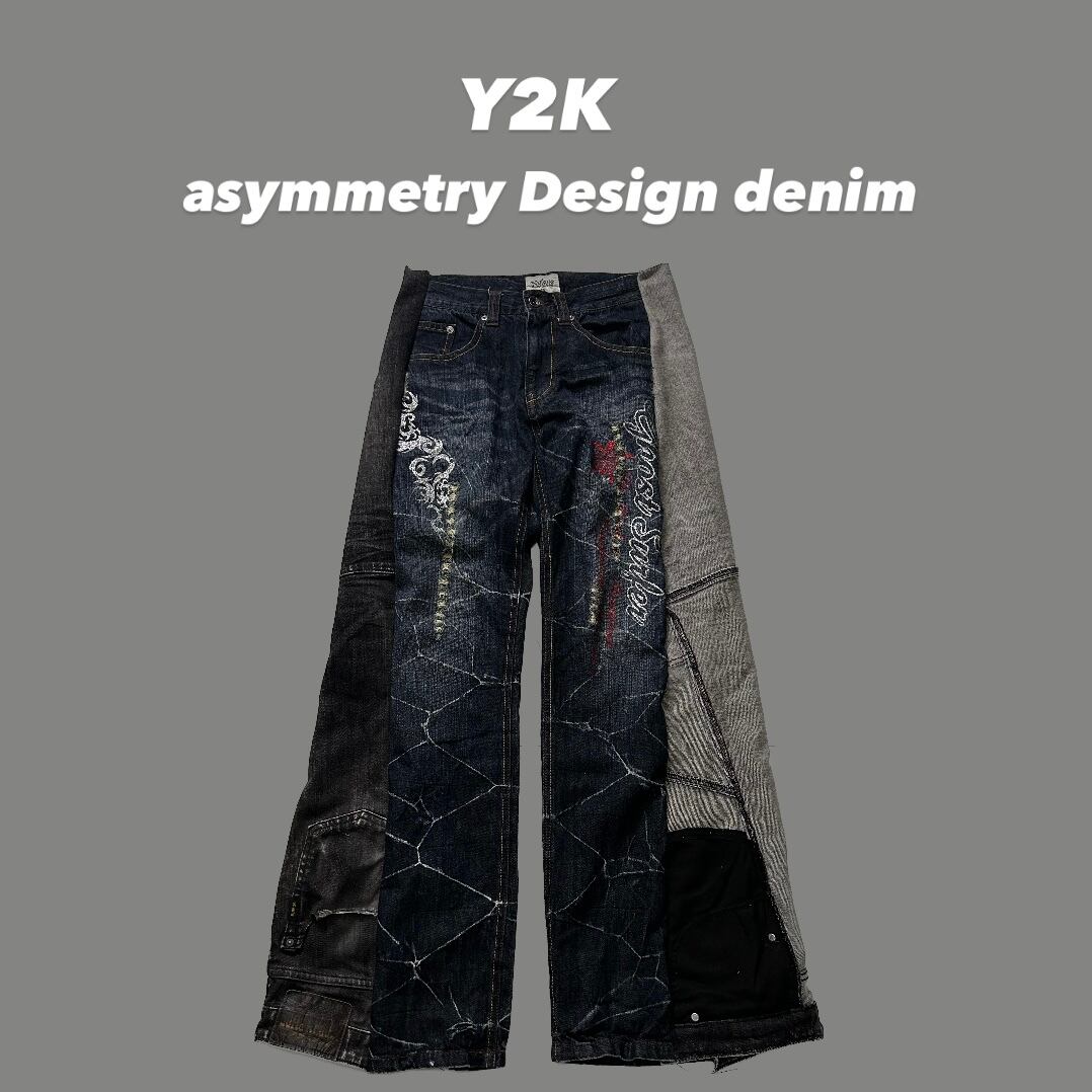 vintage 00s Y2K 再構築 アシンメトリー デニムパンツ ジーンズレトロ