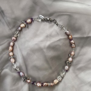 Freshwater pearl  × amethyst heart charm necklace ( lady’s )