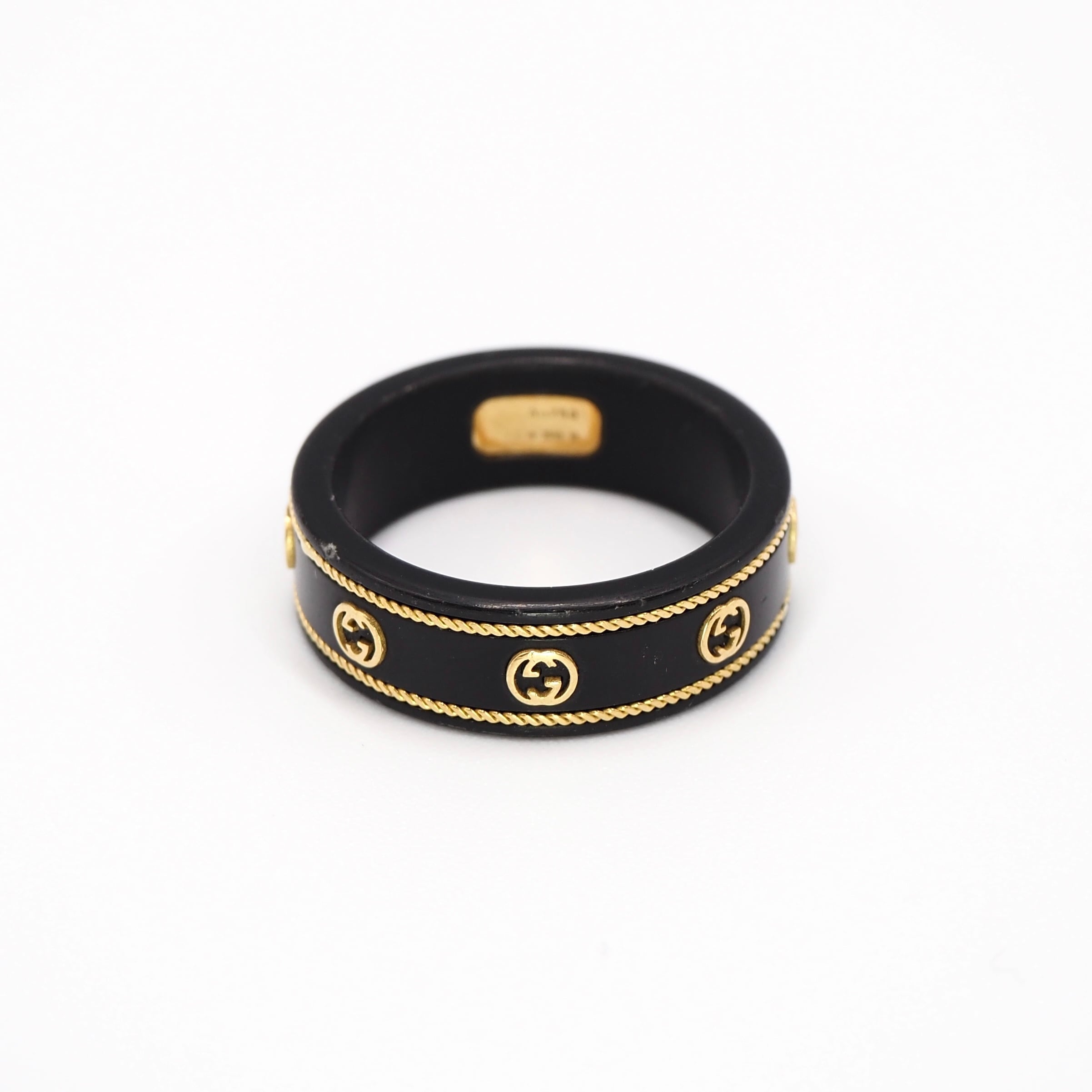 現行品】GUCCI 約18号 インターロッキングG 18K リング ブラック