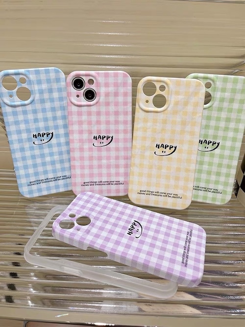 iPhoneケース iPhone14 iPhone13 にこちゃん スマイル ギンガムチェック かわいい スマホケース おしゃれ 韓国 2588