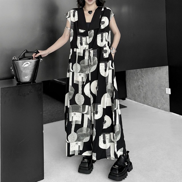 Abstract pattern sleeveless wide leg jumpsuit C1091