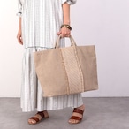 【大人ナチュラルテイストコーデの仕上がりに★】COOCO ジュートコンビフリンジビッグトートバッグ/A4対応2カラー