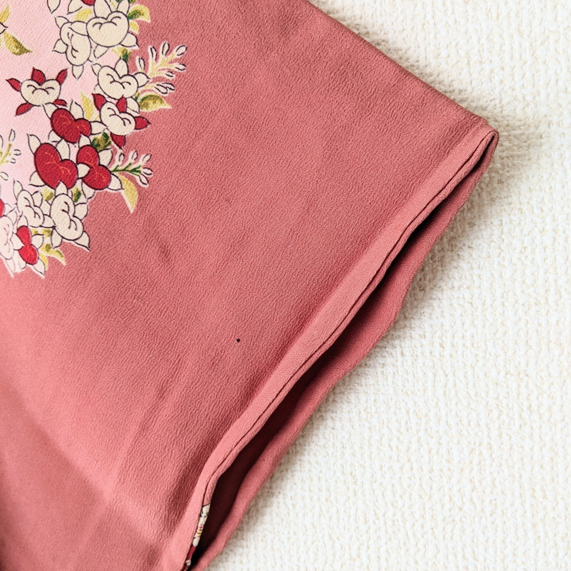 Vintage】HAORI 長羽織 羽織 正絹 縮緬 くすみピンク色 花丸文様 