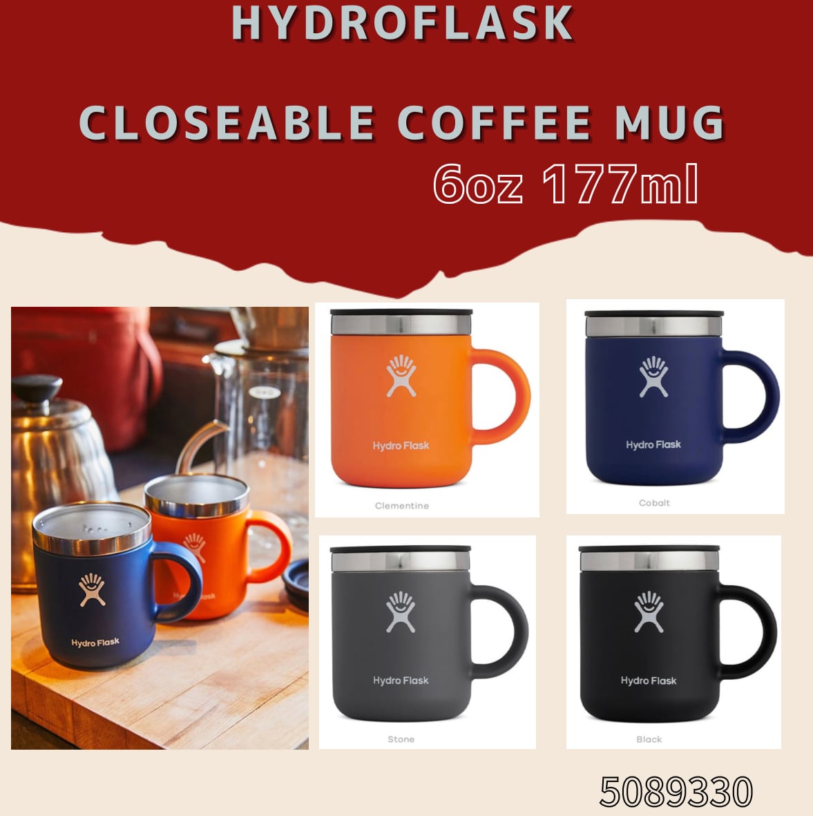 Mug　BEACHDAYS　ハイドロフラスク　HydroFlask　177ml　oz　コーヒー　新作　キャンプ　Closeable　5089330　マグ　Coffee　OKINAWA