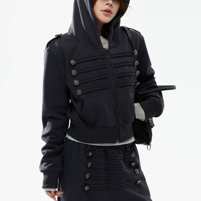 napoleon-style button zip hoodie　ナポレオンボタンジップパーカー　J2112