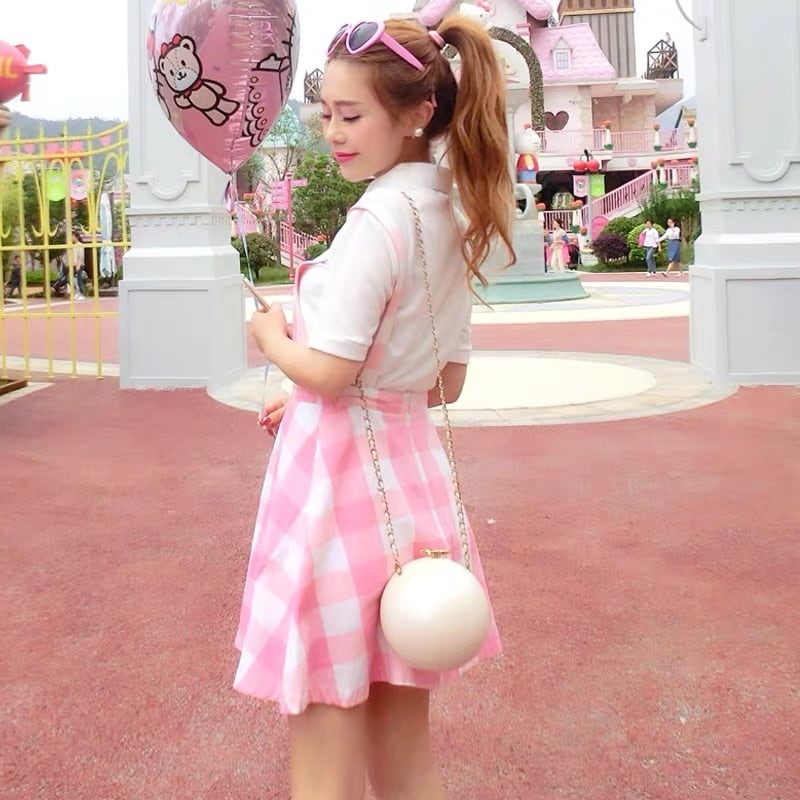 明るいピンクのギンガムチェックワンピ 6d939639e5a08b839df5be29151e11