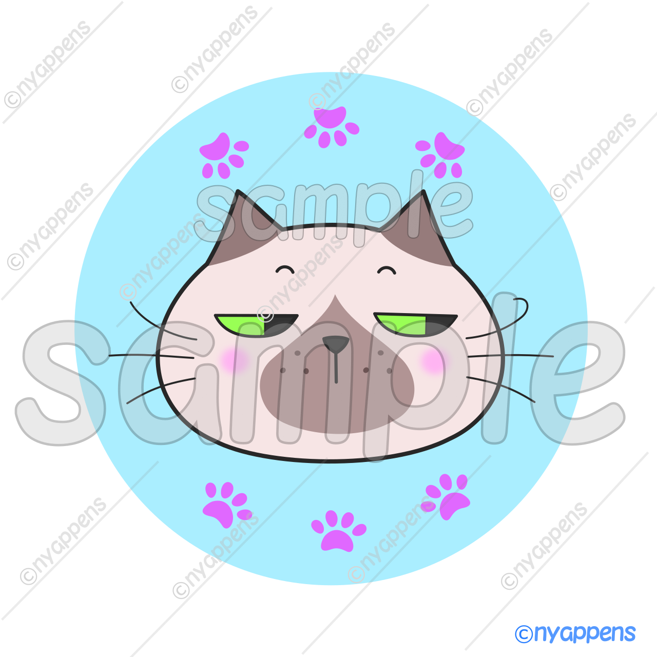 【商用利用OK】ヒゲまる猫イラスト(シャム)シールやアイコン、素材に!