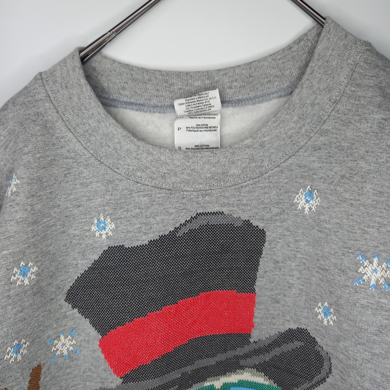 ギルダン　クルーネック　スウェット　トレーナー　ビッグプリント　グレー　S