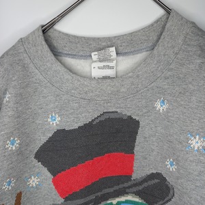 ギルダン　クルーネック　スウェット　トレーナー　ビッグプリント　グレー　S