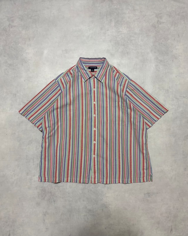 【Used】“LANDS’ END” Seersucker Stripe Short Sleeve Shirt