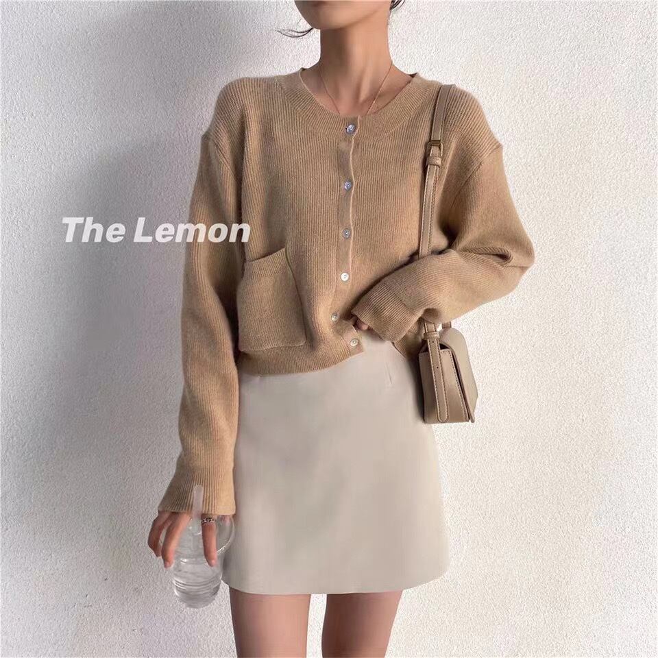 ノーカラーカーディガン