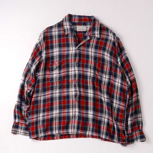 【極美品】60s special Vintage rayon open collar check shirt mint condition made in USA ／ 50年代 スペシャル ヴィンテージ レーヨン オープンカラー シャツ  ビッグサイズ サイズXL 実寸ML  アメリカ製 チェック柄  極上生地