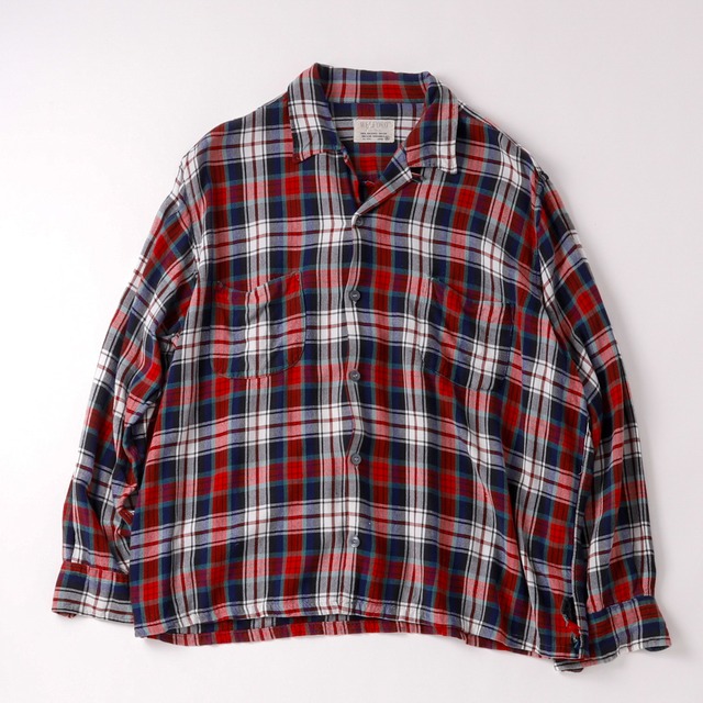 【極美品】60s special Vintage rayon open collar check shirt mint condition made in USA ／ 50年代 スペシャル ヴィンテージ レーヨン オープンカラー シャツ  ビッグサイズ サイズXL 実寸ML  アメリカ製 チェック柄  極上生地