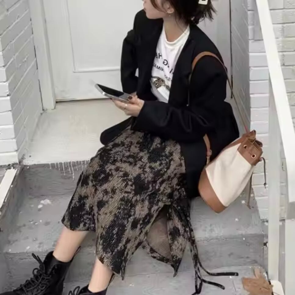 nuance pattern narrow pleats skirt