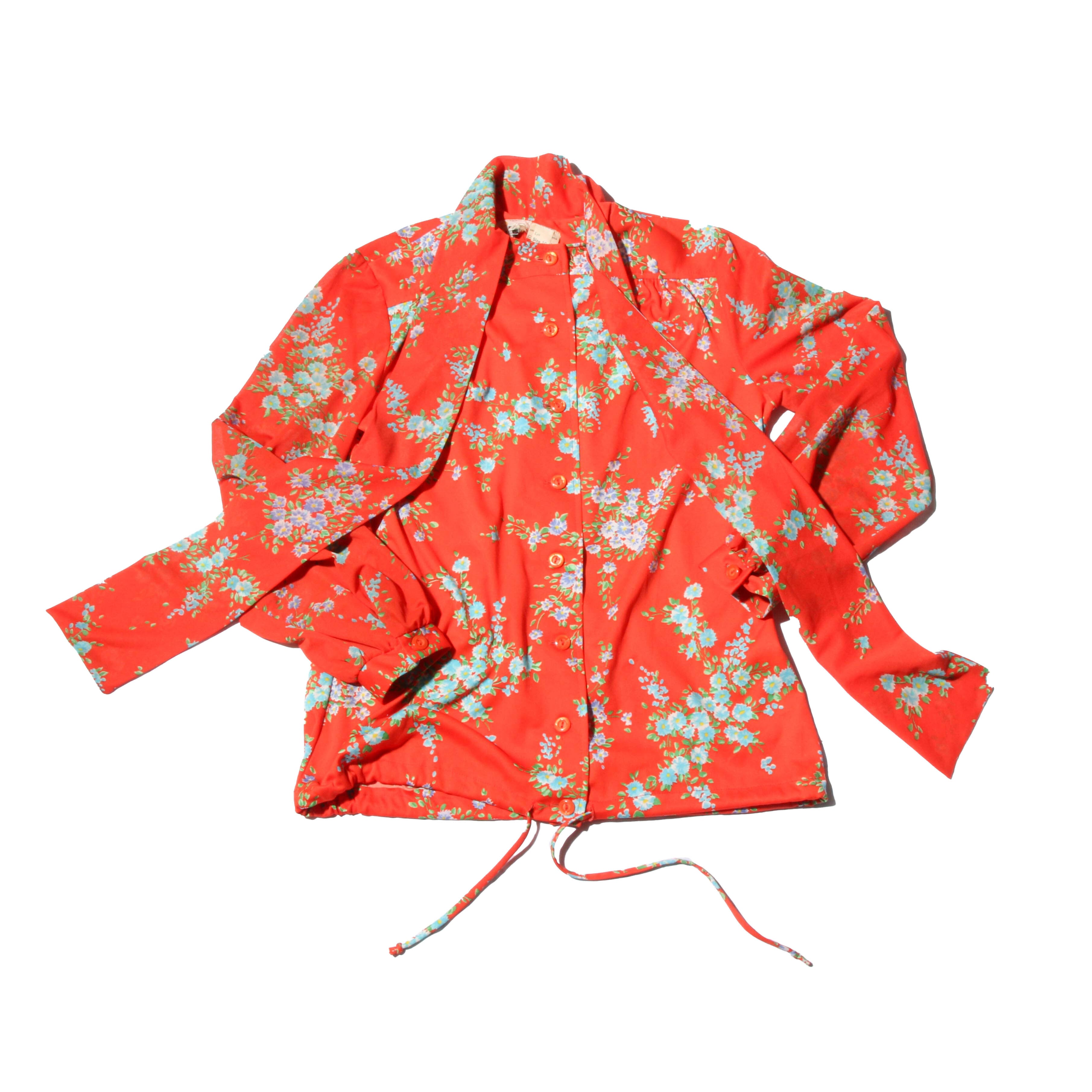 70sVintage FlowerRibbonPolyShirt