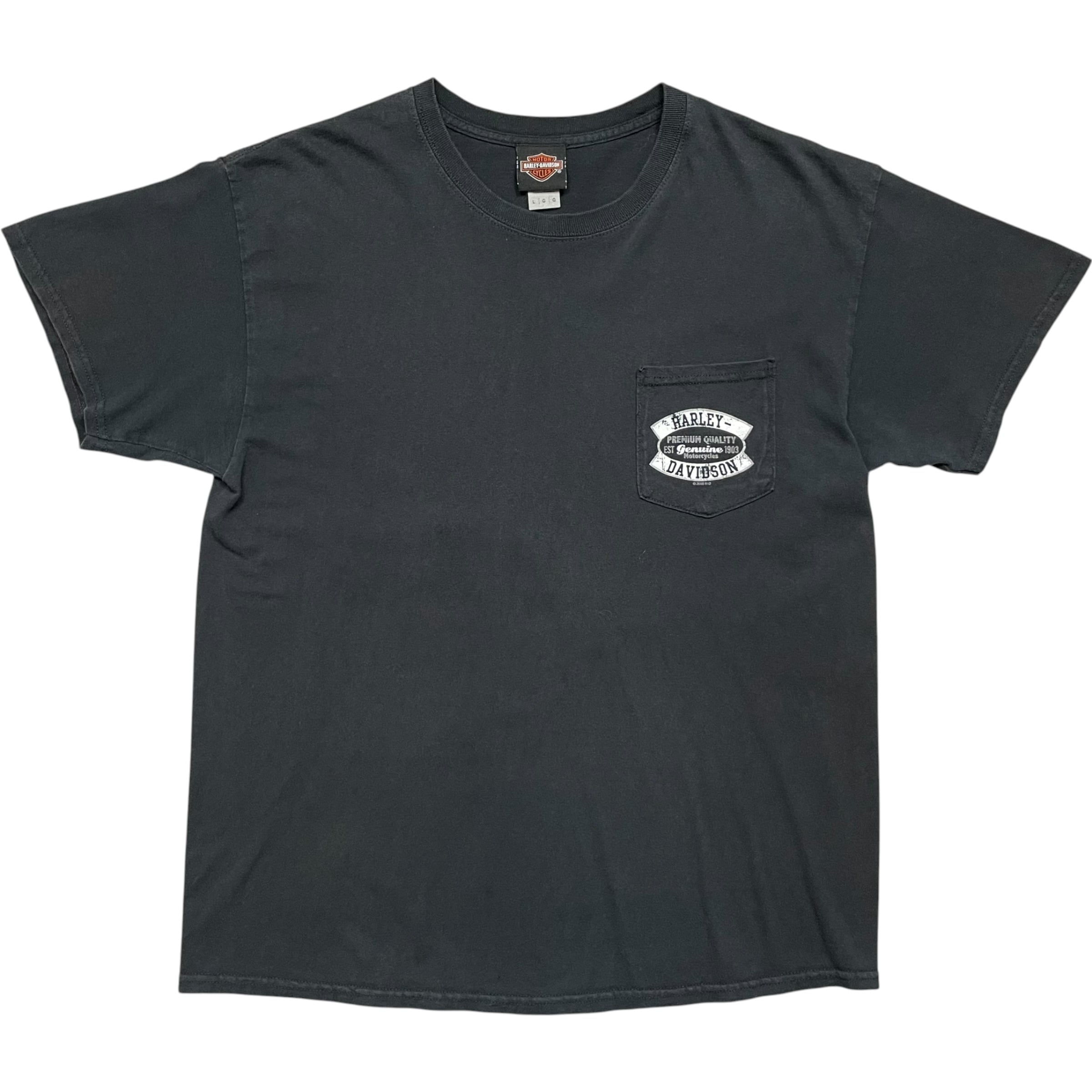 《L》 Harley-Davidson ハーレーダビッドソン Tシャツ ブラック 胸ポケット プリントデザイン no.10075