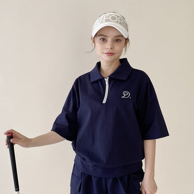 ロゴ刺繍 ハーフジップポロシャツ (4colors)