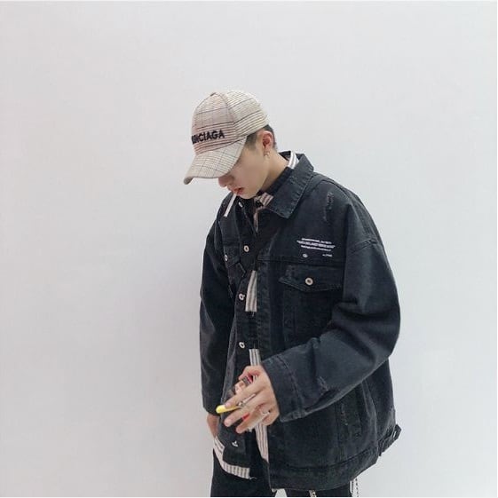 全2色 デニムジャケット 和風 プリント カジュアル B系 メンズ