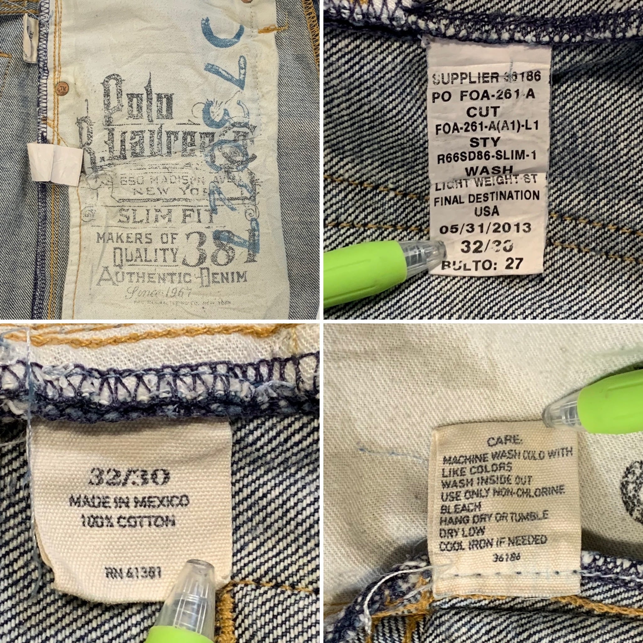 8708 POLO ラルフローレン デニムパンツ ヒゲ 縦落ち 輸入古着 W32