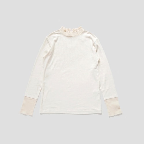 Porter des boutons ｜Cotton Cashemere Picot Pullover cut & sew（Ecru, Black）