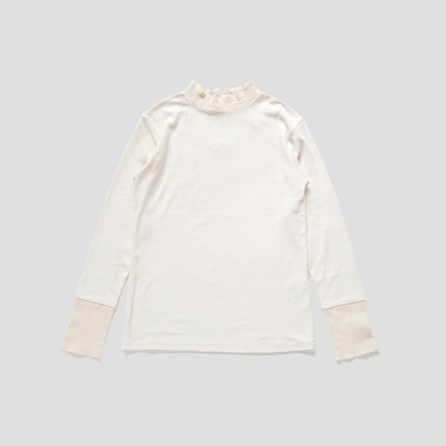 Porter des boutons ｜Cotton Cashemere CLUNY Lace Cuff Pullover cut & sew（Ecru, Black）