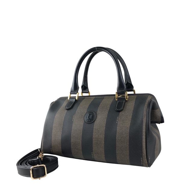 FENDI フェンディ ペカン柄 ブラック FFロゴ PVCレザー 2WAY ミニボストンショルダーバッグ vintage ヴィンテージ オールド ze6stg