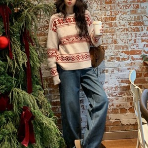 Red Fair Isle sweater(ME011)