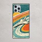 受注生産 iPhoneケース 紙飛行機と渦巻き惑星の宇宙柄｜レトロ宇宙 RFSP009C