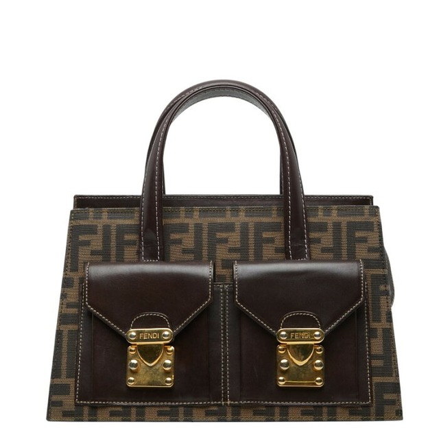 フェンディ ズッカ ハンドバッグ 0914750 ブラウン キャンバス レザー レディース FENDI 【中古】