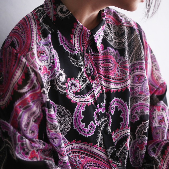 violet paisley pattern loose see-through shirt