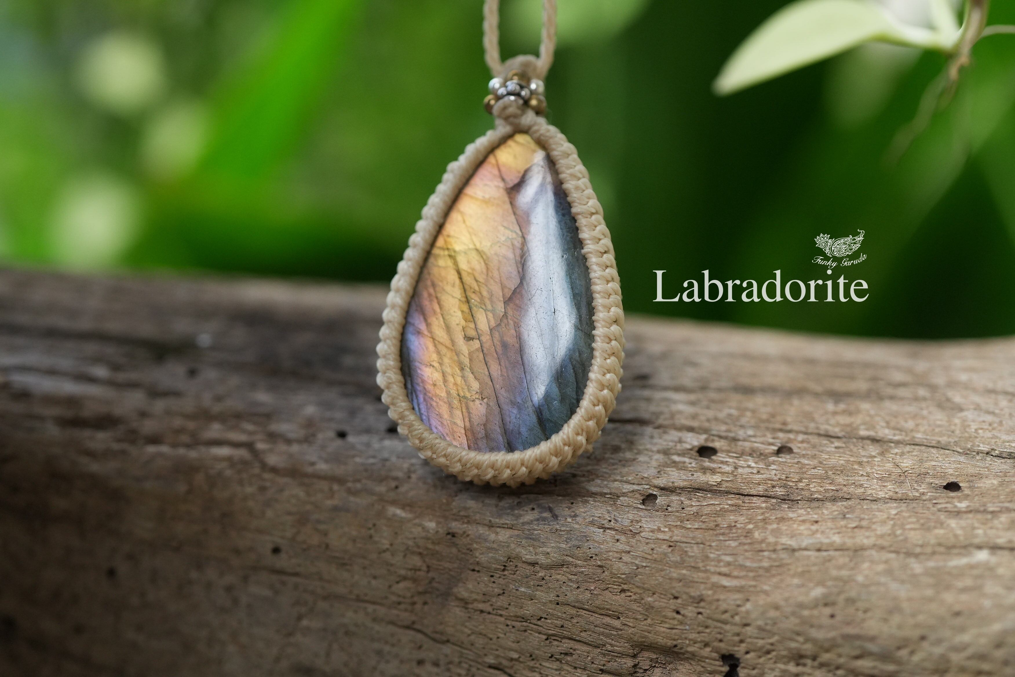 紫柿色★パープルラブラドライト マクラメネックレス1319