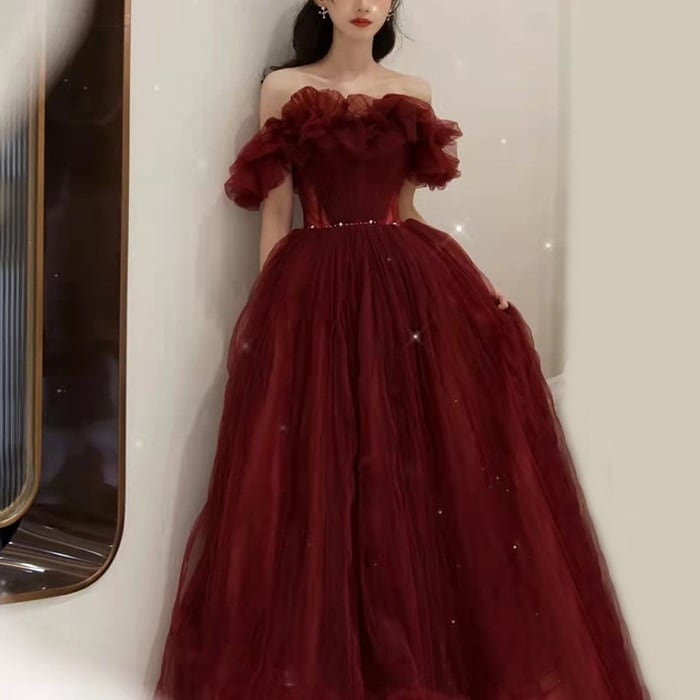 ウエディング カラードレス オフショルダー ボリュームチュール(M9624)π