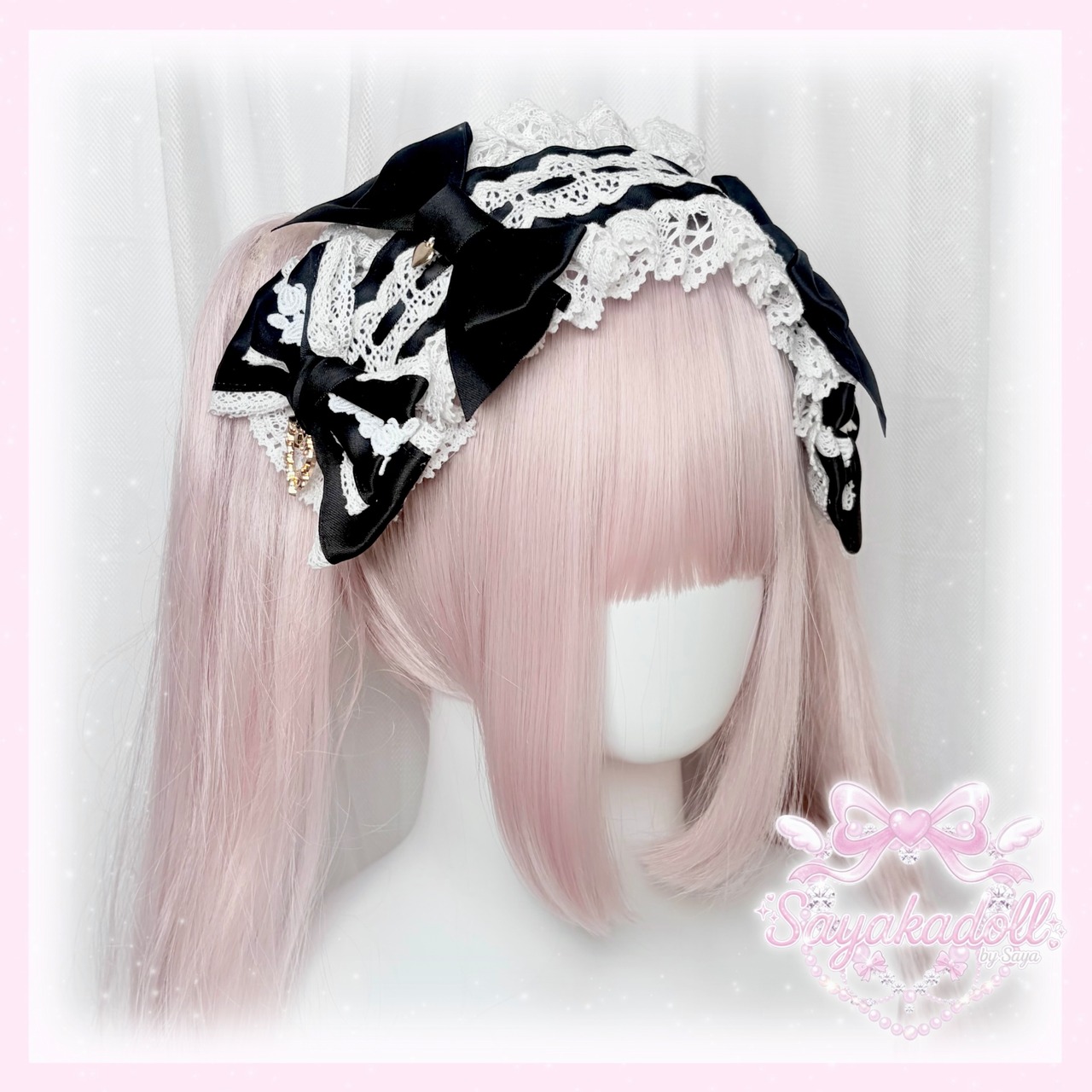 ♡【全9色】 クラシカルフリルレース ダブルリボンヘッドドレス green ♡