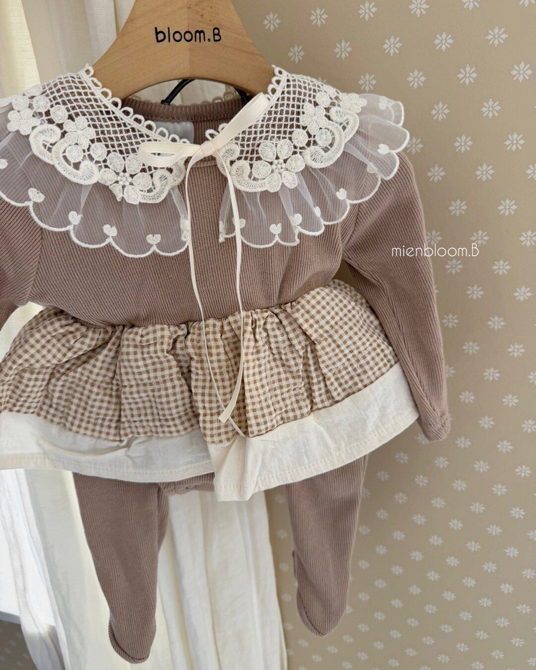 B714【即納】check ribbed rompers