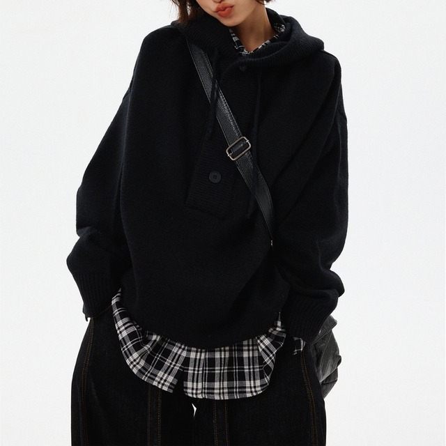 オーバールーズフーディニットトップ 3col   R01287